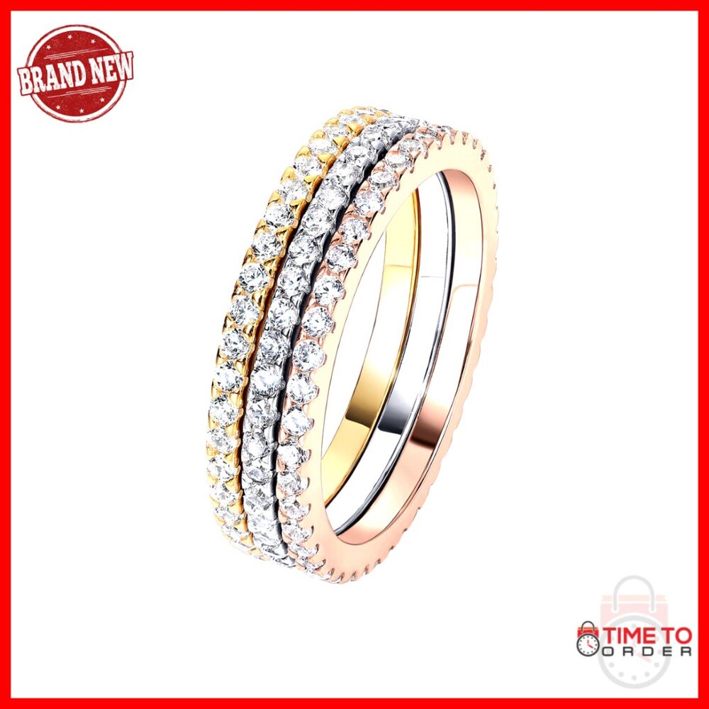 Sterling Silver Cz Diamond Stackable Ring Set Siz… - image 1